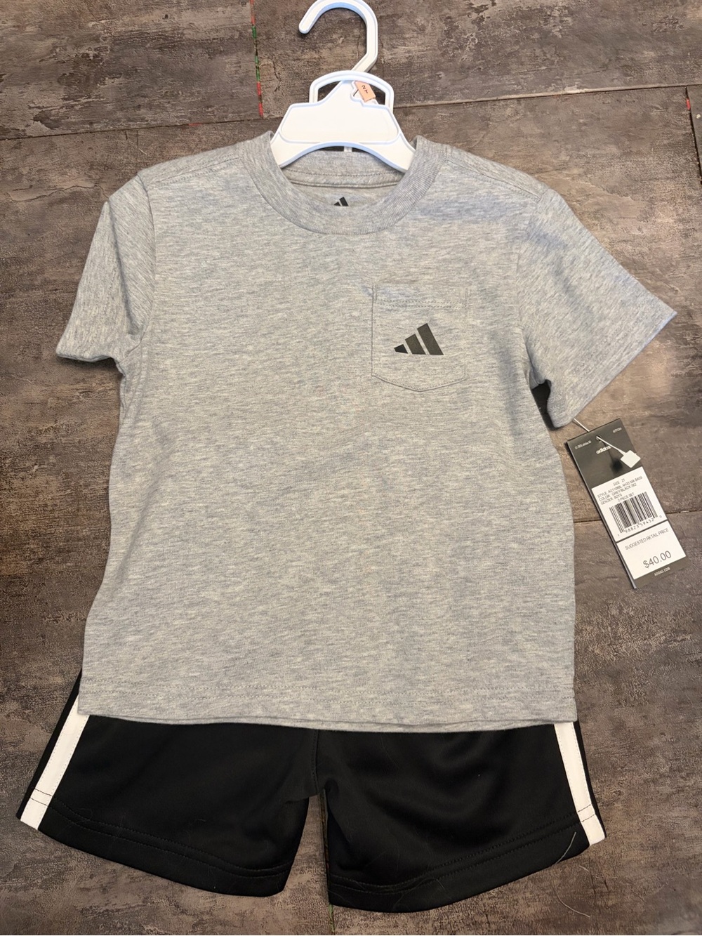 adidas Light Gray Pocket Logo Short Sleeve Tee for Kids